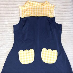 ★ UNIQUE VINTAGE SMAK PARLOUR NAVY & YELLOW GINGHAM MINI SHIFT DRESS